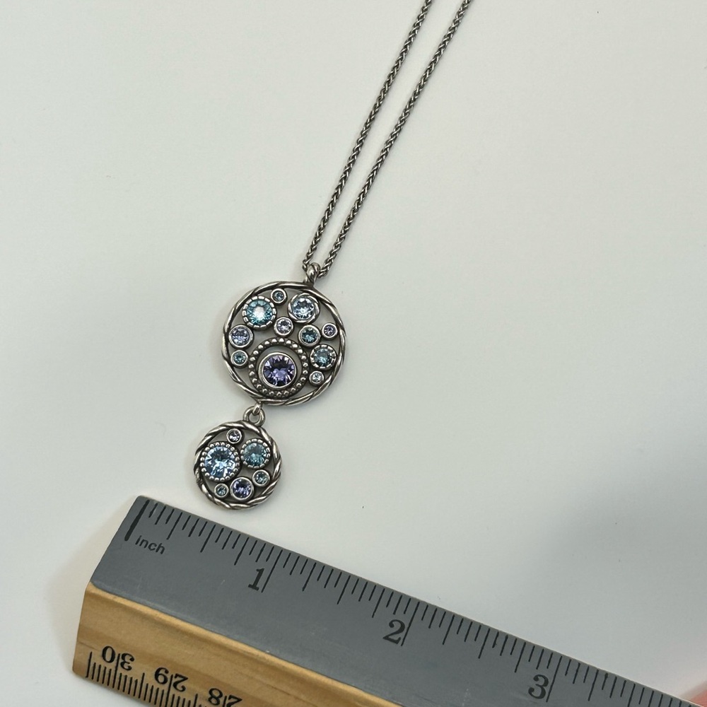 Brighton Halo Dual Pendants Necklace Silver Plated Blue Lavender Crystals - Picture 10 of 11